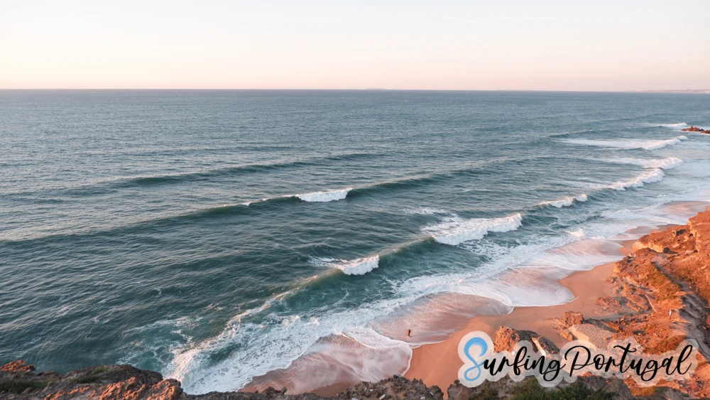Detail of wave breaking at Praia Formosa or Praia das Amoreiras