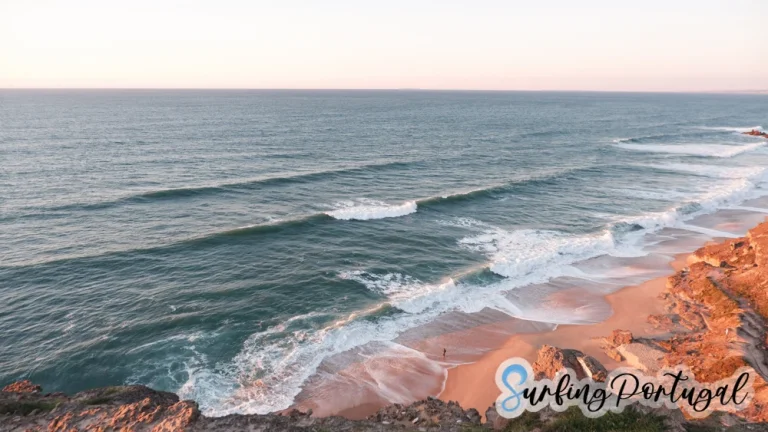 Detail of wave breaking at Praia Formosa or Praia das Amoreiras
