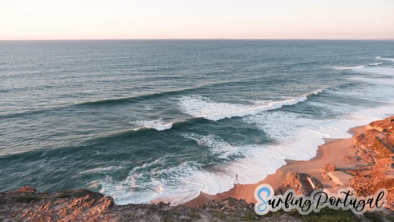 Detail of wave breaking at Praia Formosa or Praia das Amoreiras