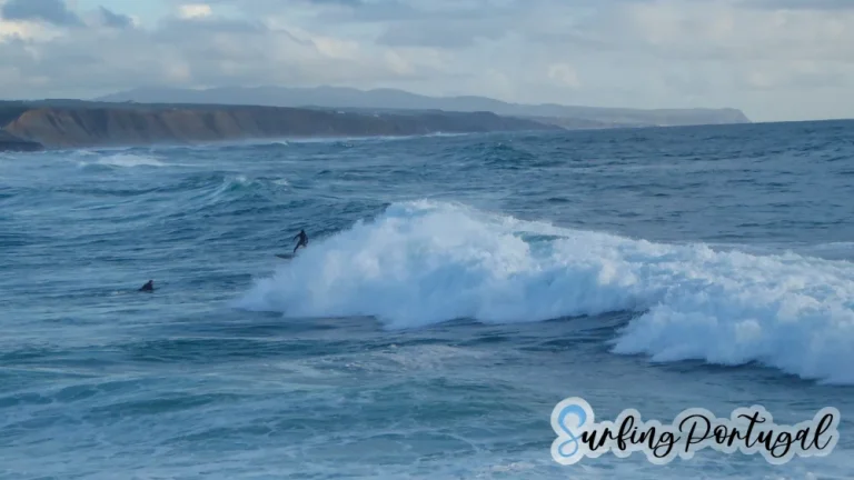 Surfer on a big wave at Praia do Sul, Ericeira