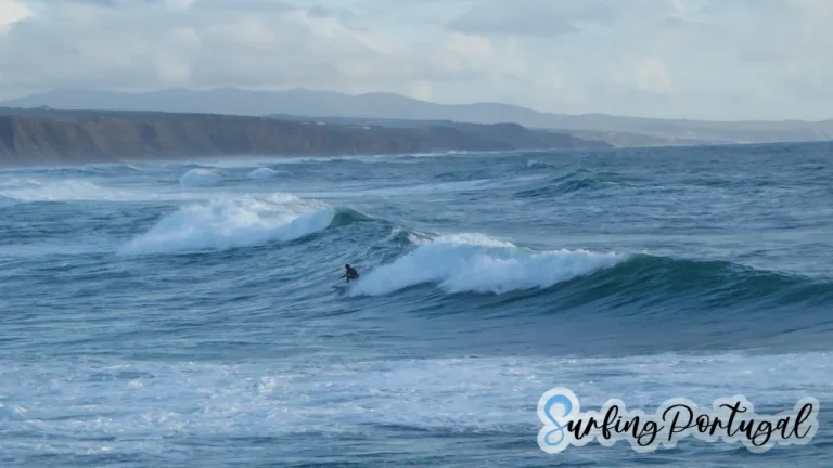 Surfer on a big wave at Praia do Sul, Ericeira
