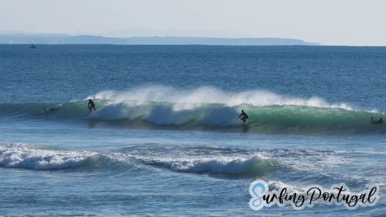 Surfer in a barrel at Supertubos, Peniche