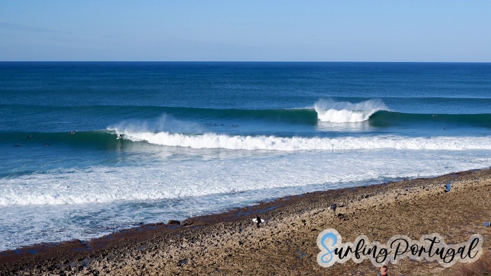 View of Coxos wave and bay, Ericeira